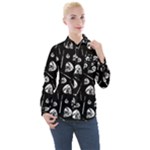 Heavy Metal Punk Guitar Music Black White Women s Long Sleeve Pocket Shirt