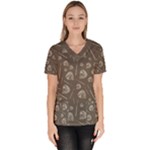 Heavy Metal Punk Guitar Music Brown Beige Women s V-Neck Scrub Top