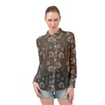 Heavy Metal Punk Guitar Music Brown Beige Long Sleeve Chiffon Shirt