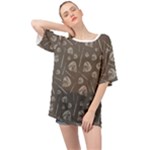 Heavy Metal Punk Guitar Music Brown Beige Oversized Chiffon Top