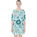 Flower Quarter Sleeve Pocket Dress