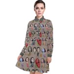 Doodle Faces Long Sleeve Chiffon Shirt Dress