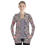 Doodle Faces Open Front Pocket Cardigan