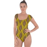 Yellow Brown Minimalist Leaves Short Sleeve Leotard 