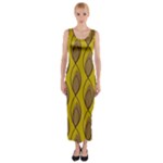 Yellow Brown Minimalist Leaves Fitted Maxi Dress