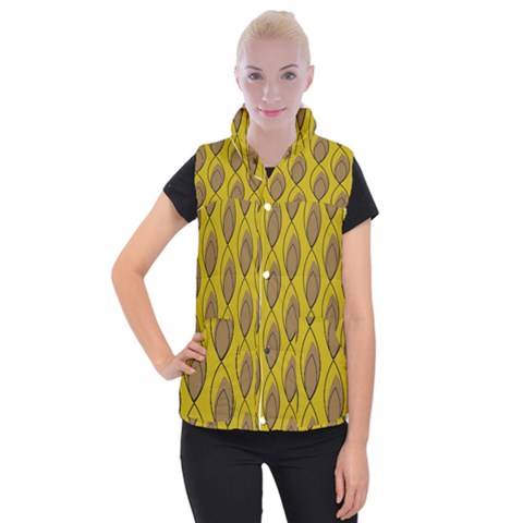 Yellow Brown Minimalist Leaves Women s Button Up Vest from ArtsNow.com