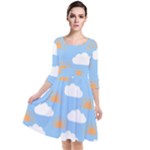 Sun And Clouds  Quarter Sleeve Waist Band Dress