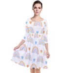 Rainbow Pattern   Quarter Sleeve Waist Band Dress