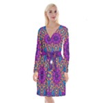 Mandala Fishes Long Sleeve Velvet Front Wrap Dress