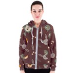 Rabbits, Owls And Cute Little Porcupines  Women s Zipper Hoodie