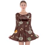 Rabbits, Owls And Cute Little Porcupines  Long Sleeve Skater Dress