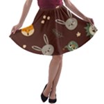 Rabbits, Owls And Cute Little Porcupines  A-line Skater Skirt