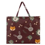 Rabbits, Owls And Cute Little Porcupines  Zipper Large Tote Bag