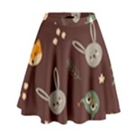 Rabbits, Owls And Cute Little Porcupines  High Waist Skirt