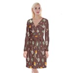 Rabbits, Owls And Cute Little Porcupines  Long Sleeve Velvet Front Wrap Dress