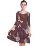 Rabbits, Owls And Cute Little Porcupines  Quarter Sleeve Waist Band Dress