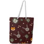 Rabbits, Owls And Cute Little Porcupines  Full Print Rope Handle Tote (Large)