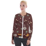 Rabbits, Owls And Cute Little Porcupines  Velvet Zip Up Jacket