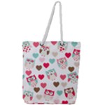 Lovely Owls Full Print Rope Handle Tote (Large)