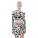 Leopard print gray theme Off Shoulder Top with Mini Skirt Set