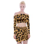 Leopard Print Spots Off Shoulder Top with Mini Skirt Set