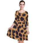 Leopard Print Spots Quarter Sleeve Waist Band Dress