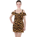 Leopard Print Spots Ruffle Cut Out Chiffon Playsuit