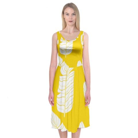 Yellow Banana Leaves Midi Sleeveless Dress from ArtsNow.com