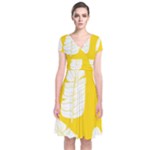 Yellow Banana Leaves Short Sleeve Front Wrap Dress