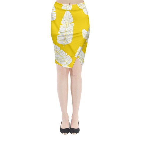 Yellow Banana Leaves Midi Wrap Pencil Skirt from ArtsNow.com