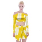 Yellow Banana Leaves Off Shoulder Top with Mini Skirt Set