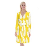 Yellow Banana Leaves Long Sleeve Velvet Front Wrap Dress