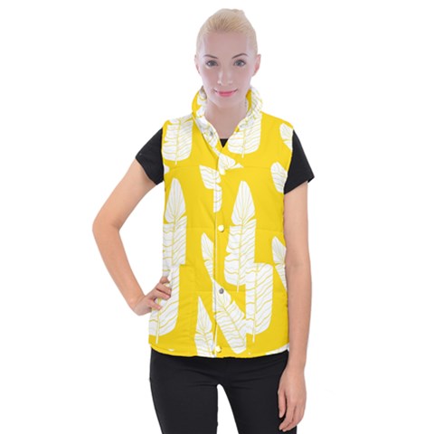 Yellow Banana Leaves Women s Button Up Vest from ArtsNow.com