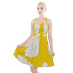 Yellow Banana Leaves Halter Party Swing Dress 