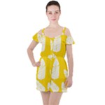 Yellow Banana Leaves Ruffle Cut Out Chiffon Playsuit