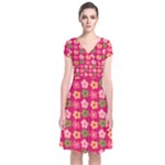 Little Flowers Garden   Short Sleeve Front Wrap Dress