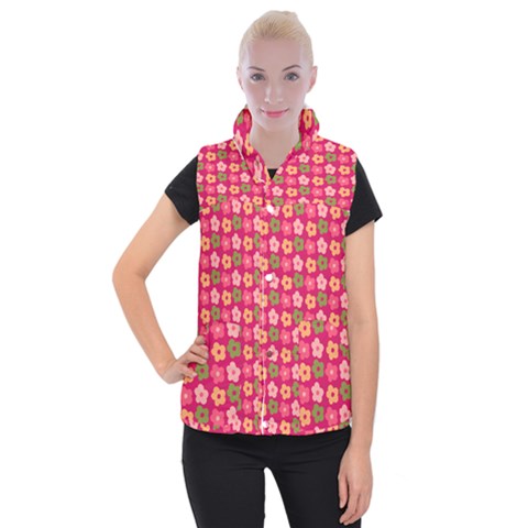 Little Flowers Garden   Women s Button Up Vest from ArtsNow.com