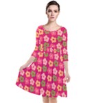 Little Flowers Garden   Quarter Sleeve Waist Band Dress