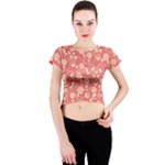 Pink Floral Wall Crew Neck Crop Top