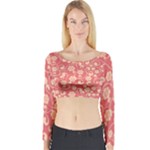 Pink Floral Wall Long Sleeve Crop Top