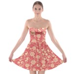 Pink Floral Wall Strapless Bra Top Dress