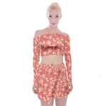 Pink Floral Wall Off Shoulder Top with Mini Skirt Set