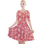 Pink Floral Wall Quarter Sleeve A-Line Dress