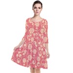 Pink Floral Wall Quarter Sleeve Waist Band Dress