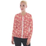 Pink Floral Wall Velvet Zip Up Jacket