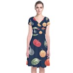 Vintage Vegetables  Short Sleeve Front Wrap Dress