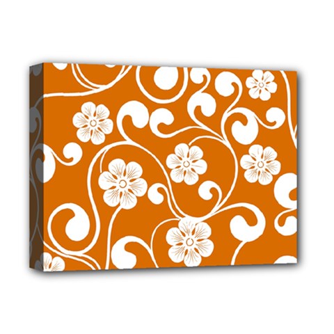 Orange Floral Walls  Deluxe Canvas 16  x 12  (Stretched)  from ArtsNow.com