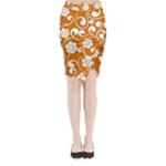 Orange Floral Walls  Midi Wrap Pencil Skirt