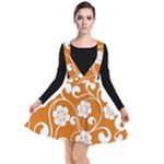 Orange Floral Walls  Plunge Pinafore Dress