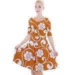 Orange Floral Walls  Quarter Sleeve A-Line Dress